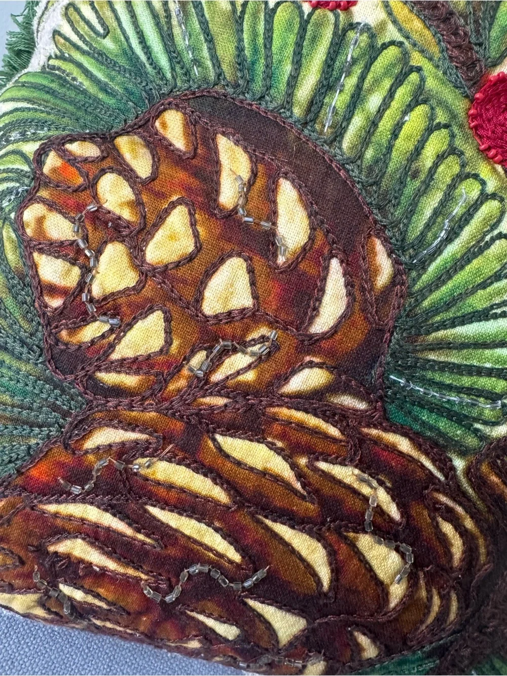 Imperial Collection 20x20 Throw Pillow Pinecones Berries Applique Fringe